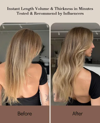 Vista 6 de VINBAO Extensiones de cabello humano con clip, balayage, color marrón ceniza a rubio caramelo, 14 pulgadas, 6 unidades, 3.53 onzas, 6