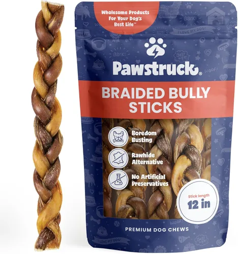 Vista 15 de Pawstruck Bully Sticks trenzados 100% naturales de 5 pulgadas, bolsa de 1 libra, masticables para perros de un solo ingrediente sin cuero crudo