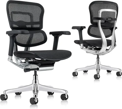 Vista 3 de Eurotech Seating Ergohuman Silla giratoria de malla con respaldo medio, color negro