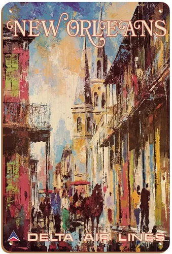 Vista 5 de Pacifica Island Art Jack Laycox c.1970s - Cartel vintage de viaje de líneas aéreas de New Orleans – Cartel de metal vintage de 8 x 12 pulgadas