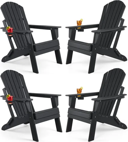 Vista 10 de FUNBERRY Silla plegable Adirondack, sillas de hoguera de HDPE para todo tipo de clima con portavasos para exteriores HDPE All Weather