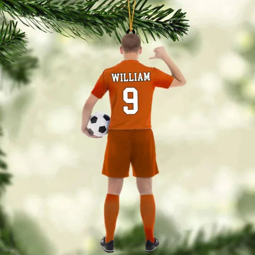 Vista 8 de Adorno de fútbol personalizado, adorno de Navidad de jugador de fútbol personalizado con nombre y número, regalo deportivo único para hombres