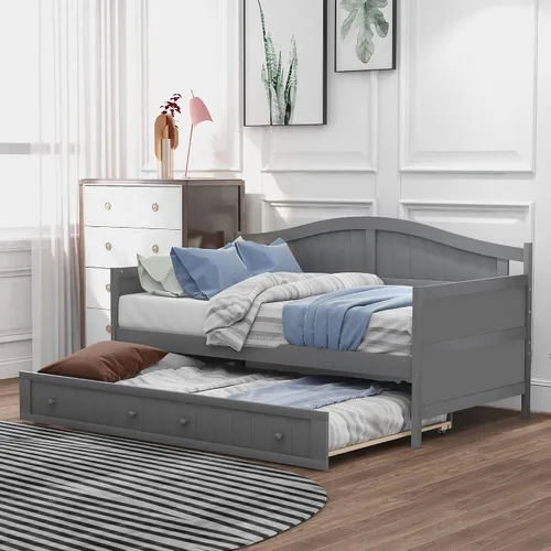 Vista 20 de Polibi Sofá cama extensible, sofá cama de madera con nido y dos cajones, sofá cama convertible con 2 cajones de almacenamiento, se puede ampliar
