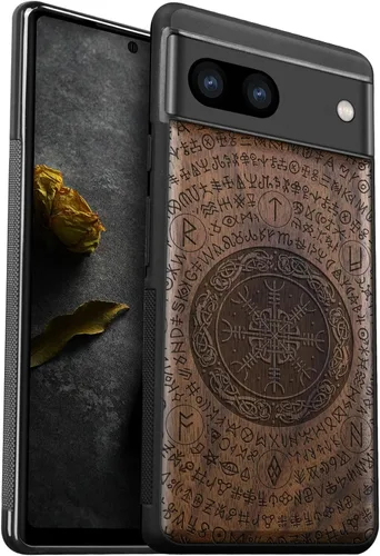 Vista 11 de Carveit Funda de madera para Pixel 8a [madera natural y TPU suave negro] a prueba de golpes, funda de madera única compatible con Google Pixel 8a