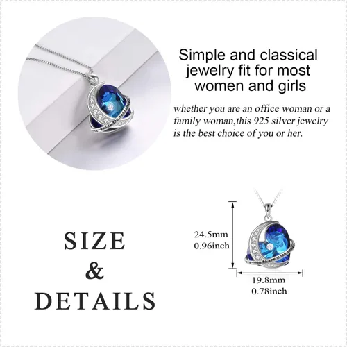 Vista 3 de Collar con colgante de corazón de plata de ley con elementos de cristal azul, regalo para esposa, novia