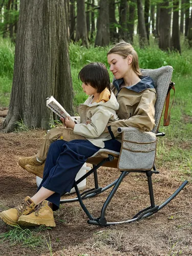 Vista 2 de EVER ADVANCED Silla mecedora de gran tamaño para campamento, mecedora plegable acolchada para adultos con reposabrazos duros, silla portátil