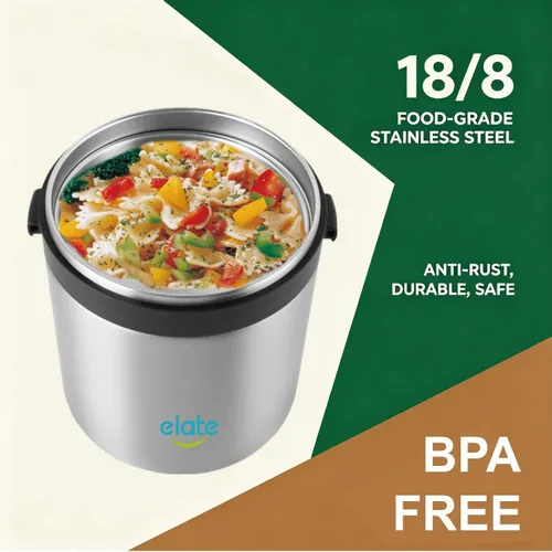 Vista 6 de Elate Tarro Térmico de Alimentos de 2 Cuartos para Comida Caliente 64oz Camp Crock de Acero Inoxidable con Aislamiento al Vacío, Recipiente