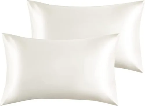 Vista 28 de Juego de 2 fundas de almohada de seda satinada de lujo para cabello y piel, fundas de almohada de satén con cierre de cremallera (estándar