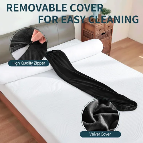 Vista 8 de SyMax Almohada corporal de 7.8 x 47 pulgadas para adultos, almohada corporal larga y redonda para adultos, almohada con funda de poliéster Negro