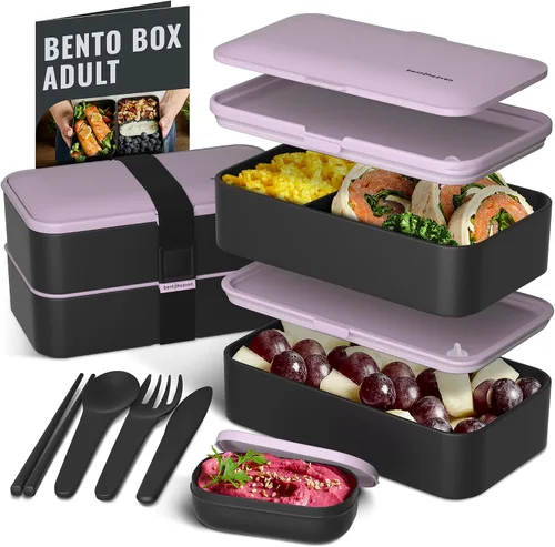 Vista 16 de Bentoheaven Lonchera Bento de alta calidad para adultos con compartimentos para mujeres y hombres, juego de utensilios, palillos y recipiente