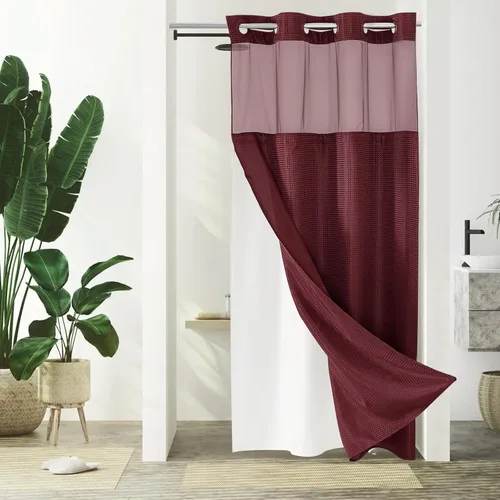 Vista 47 de Gibelle: cortina de ducha pequeña para baño de 36x74, cortina de ducha de punto gofre con juego de forro de tela a presión, no necesita ganchos