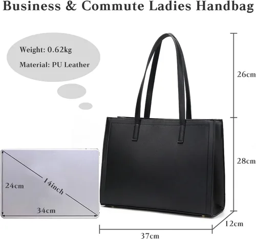 Vista 3 de FANDARE Bolso grande para laptop para mujer, bolso de hombro impermeable de piel sintética para oficina, trabajo, negocios