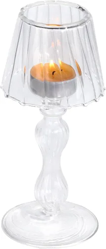 Vista 8 de Gurfuy Candelabro de cristal con forma de lámpara de escritorio – Candelabro de cristal de huracán decorativo para mesa, boda, comedor, centros
