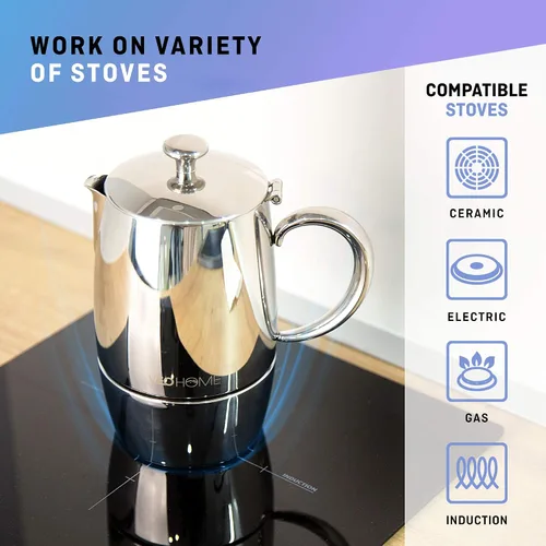 Vista 4 de VeoHome Cafetera espresso para estufa - l olla de inducción de acero inoxidable con múltiples estufas (10.1 fl oz)