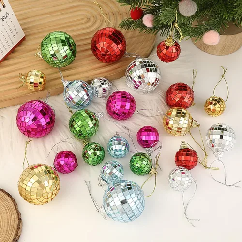 Vista 6 de Juego de bolas de discoteca con espejo, decoración de fiesta de discoteca plateada, bolas de Navidad reflectantes brillantes fáciles de colgar