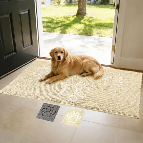 Vista 9 de PUPTECK Tapete para perro sucio de 60 x 30 pulgadas, microfibra súper absorbente, parte trasera antideslizante, tapete para puerta Gery Indooer
