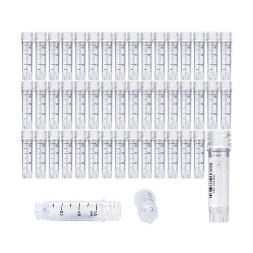 Vista 11 de Cryoviales de 0.0 fl oz, 25Pcs Cryotubes con código de barras lateral, frascos de esterilización con rosca externa, tubos de muestra con tapas Azul