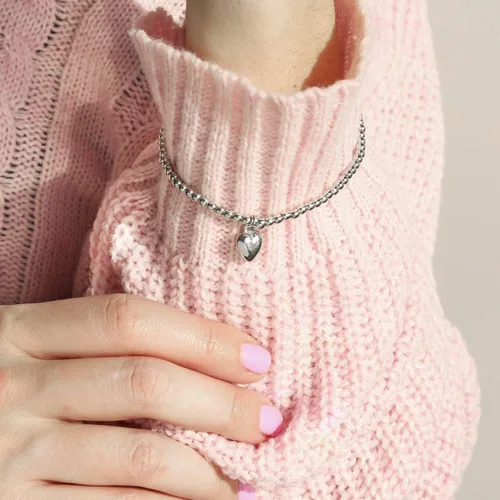Vista 6 de Personalized Plain Simple Engravable Monogram Alphabet A-Z Initial Dainty Heart Tag Charm 3MM Ball Bead Stretch Bracelet For Women For Teen .925