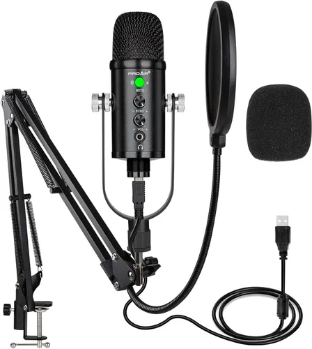 Vista 7 de Micrófono para podcast, kit de micrófono USB para teléfono, PC/Micro/Mac/Android, micrófono profesional de estudio Plug & Play con soporte