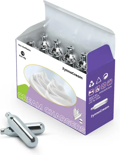 Vista 3 de Paquete de 10 cartuchos de cargador color crema de 0.28 oz – Cargadores de repuesto de óxido nitroso compatibles con dispensadores de crema estándar