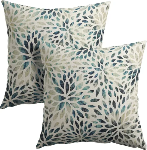 Vista 17 de Juego de 2 fundas de almohada de dalia rojo burdeos de 16 x 16 pulgadas, fundas de almohada geométricas rústicas de flores de algodón y lino