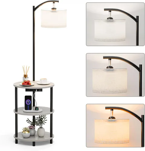 Vista 22 de Mesa auxiliar redonda pequeña, mesa decorativa ovalada de 3 niveles para espacios pequeños, mesita de noche de madera rústica y metal para sala