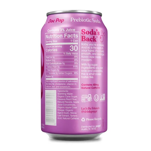 Vista 2 de Poppi Refresco Prebiótico, Doc Pop, 12 Fl Oz (Paquete de 1)