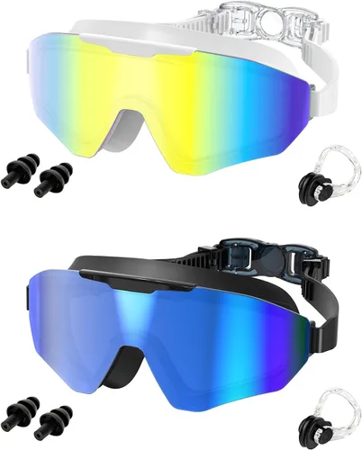 Vista 9 de Paquete de 2 gafas de natación para adultos, hombres y mujeres, protección UV antivaho sin fugas, visión amplia de 180°, visión clara, gafas
