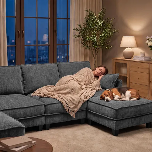 Vista 9 de Sofá modular en forma de U, sofá de nube de 116" para sala de estar Gris-oscuro
