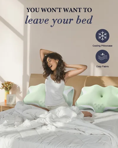 Vista 7 de Almohada cervical para el cuello, almohadas ergonómicas refrescantes de espuma viscoelástica para un sueño profundo con funda de almohada lavable