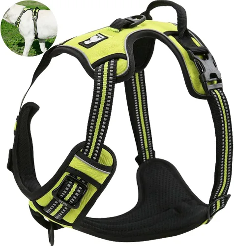 Vista 10 de OLizee® Arnés sin tirones para perro, aventura al aire libre, marcas reflectantes, chaleco para mascotas con asa, arnés protector ajustable