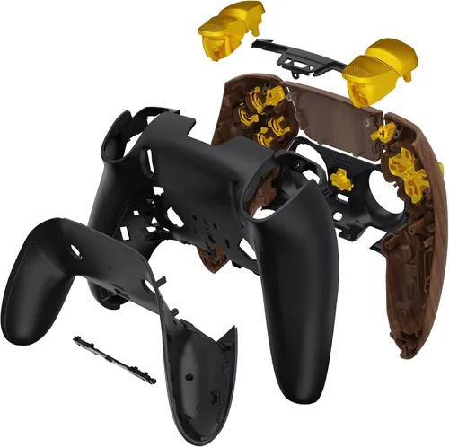 Vista 3 de eXtremeRate Juego completo de carcasa con botones, cubierta de panel táctil compatible con controlador de borde ps5, repuesto de grano de madera