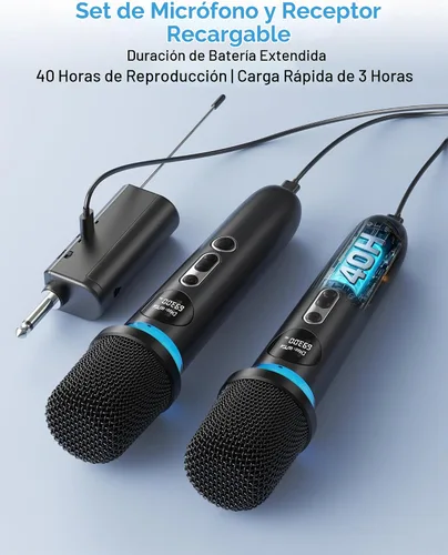 Vista 7 de Micrófono inalámbrico, silencio de un solo toque e iluminación RGB dinámica, micrófono dinámico de mano dual de grado profesional, alcance ultra