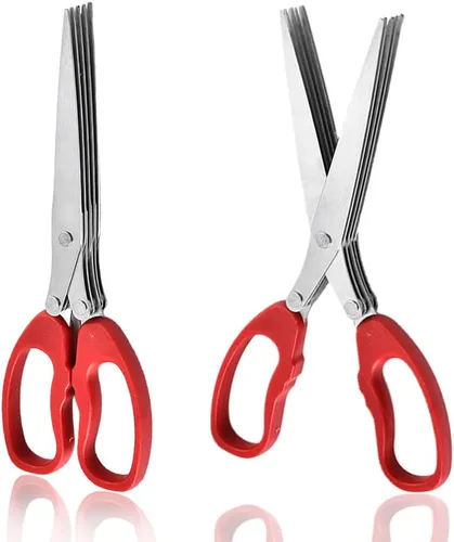 Vista 7 de MagiDeal Shredder Tijeras multipropósito multihoja tijeras de corte con acero inoxidable 5 cuchillas (rojo)
