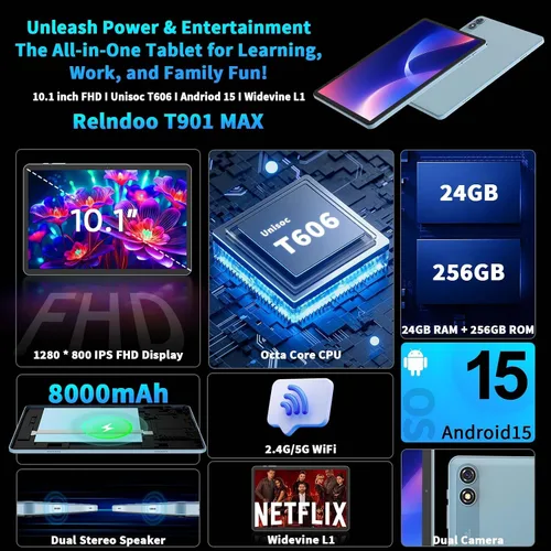 Vista 2 de Tablet Android 15 de 10 pulgadas, tableta 2026 con teclado, 24 GB+256 GB+2 TB expandir, tabletas PC con Gemini AI, Octa-Core, 8000 mAh, WiFi 5G
