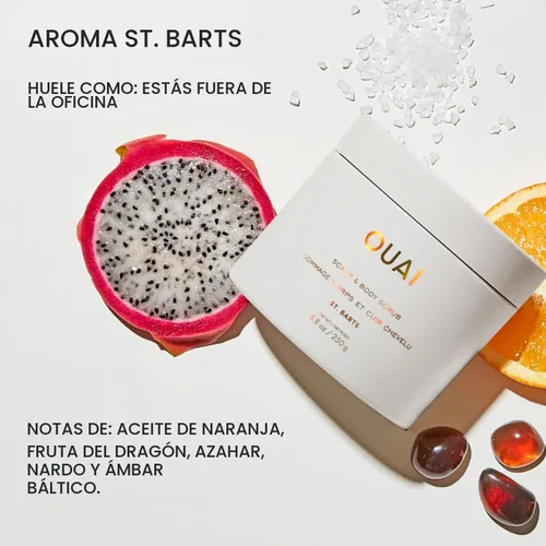 Vista 6 de OUAI St. Barts - Exfoliante corporal con mezcla de azúcar y aceite de coco para piel suave e hidratada, exfoliante suave para eliminar