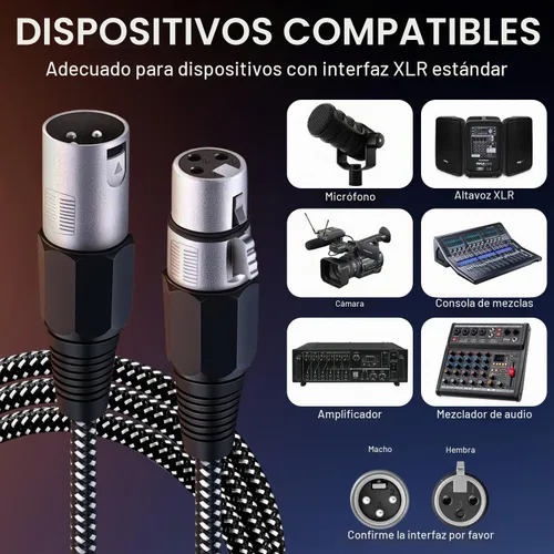 Vista 7 de Cable XLR KINXIYU 3 pies, cable de micrófono 3 Pin Nylong trenzado balanceado XLR macho a hembra, cables de parche de micrófono de servicio pesado