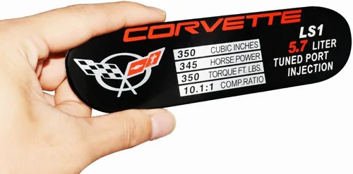 Vista 2 de 1 placa de metal C5 Corvette Spec ID de placa de metal Consoler Emblema 3D Placa de identificación LS1 345HP 1997-2000 Reemplazo para Corvette