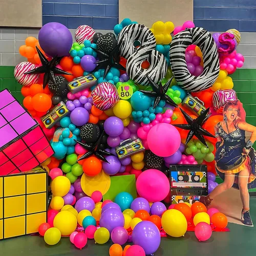 Vista 6 de Kit de guirnalda de arco de globos de neón de 190 piezas, globos de neón para fiestas brillantes, decoraciones de fiesta de cumpleaños de discoteca