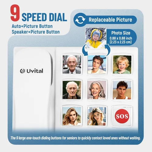 Vista 2 de Uvital Teléfono de botón grande para personas mayores, teléfonos fijos con cable para personas mayores con 8 botones grandes de marcación de un solo