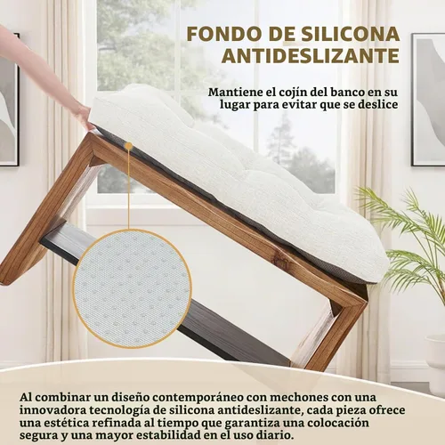 Vista 4 de downluxe Cojín de banco de interior para muebles de interior, cojín de asiento de banco de espuma texturizada, antideslizante, copetudo, 36 x 14 x 4