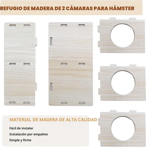 Vista 3 de Hamiledyi Túnel de Escondite de Madera para Hámsters de 2 Cámaras - Juguetes Explorativos de Múltiples Cámaras, Laberinto de Escondite