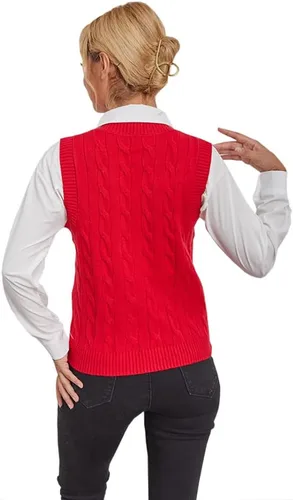 Vista 4 de Fisoew Suéter de punto sin mangas con cuello en V para mujer, estilo casual
