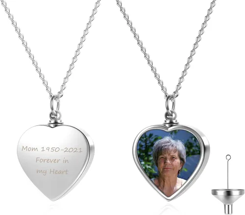 Vista 13 de Personalized Master Collar personalizado de urna de cremación con foto y texto, collar de urna de corazón para cenizas, joyería de recuerdo