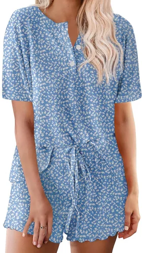 Vista 45 de Ekouaer Conjunto de pijamas teñidos con técnica tie dye para mujer, ropa de dormir, 2 piezas, conjuntos de pijamas, ropa de relajación A-tie Dye