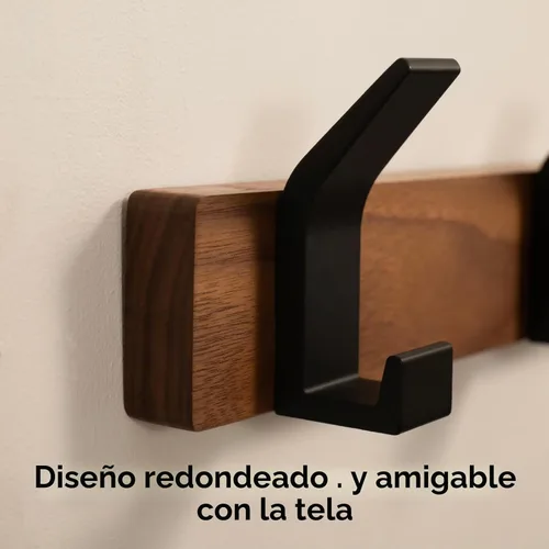 Vista 6 de Perchero de Pared - 15.7 Pulgadas Perchero de Ganchos de Madera de Nogal Montaje en Pared con 4 Ganchos de Aluminio Negro Ganchos de Abrigo