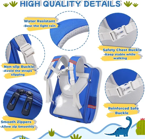 Vista 5 de Mochila para niños, mochila escolar abierta para niños y niñas para escuela primaria y primaria, mochila escolar de dibujos animados, Dinosaurio