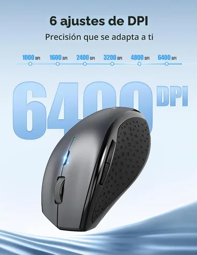 Vista 4 de TECKNET Ratón recargable, ratones silenciosos ergonómicos de 2.4 GHz con 6 Gris