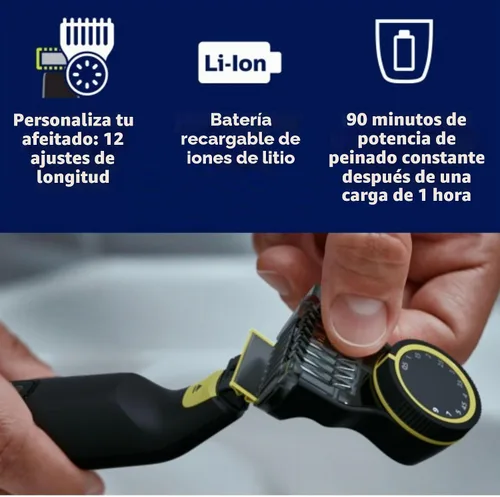 Vista 3 de PHILIPS OneBlade Pro Face + Body Hybrid Electric Trimmer & Shaver, recargable, peine de precisión ajustable de 14 longitudes, kit de cuerpo, hoja