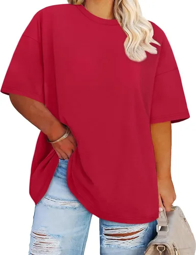 Vista 7 de Blusas de Talla Grande Casuales Camisetas Oversized para Mujeres Ajuste Holgado Cuello Redondo Blusas Camisetas Básicas de Verano Tees